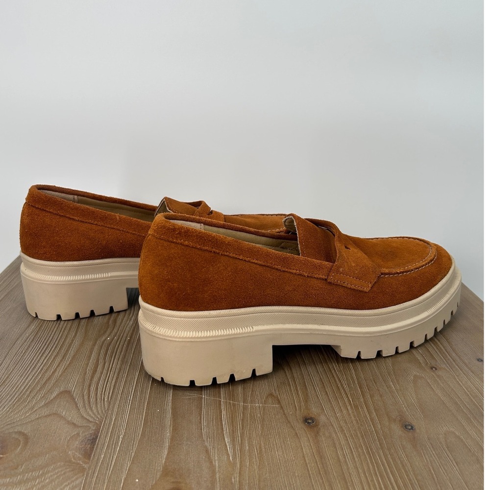 Patina Womens Chunky Brown Suede Leather Lug Sole Penny Loafers Size 11 - Picture 2 of 9